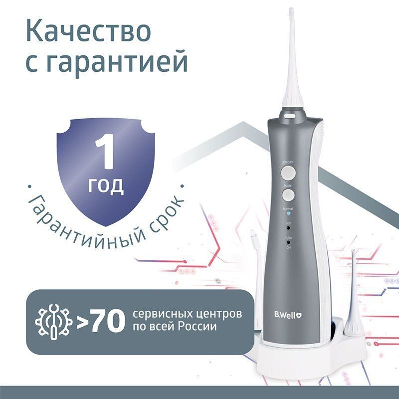 Ирригатор для полости рта B.Well WI-912. Портативный. 5 насадок. Бесконтактная зарядка